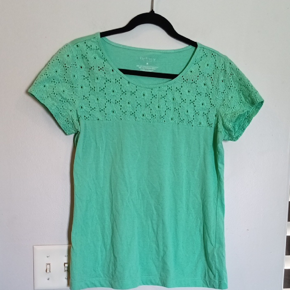 Talbots Mint Green Eyelet Short Sleeve Top